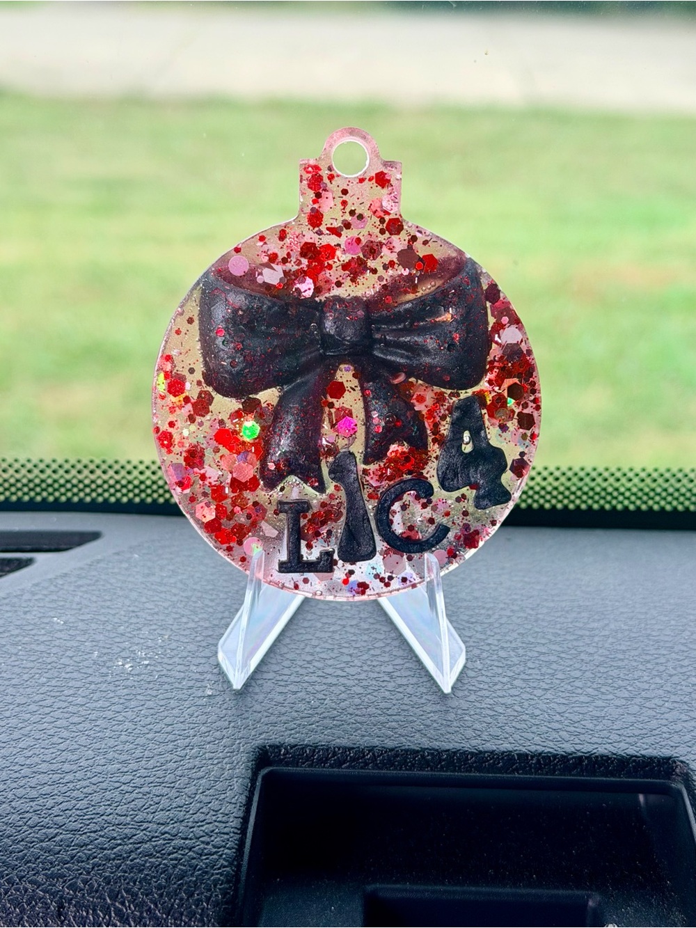 Louisville Cardinals L1C4 Red Glitter Ornament with Black Bow Accent